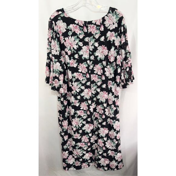 Rachel‎ Roy Plus Size 20W Dress Midi Ruffle Bell Sleeve Floral Black Pink 383 - Picture 4 of 12
